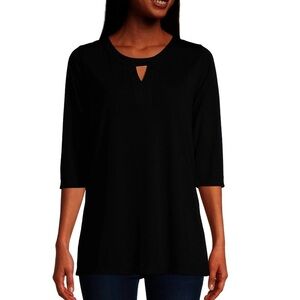 Women's Hanes Keyhole neckTunic casual  black 3/4 sleeve soft fabric size XL